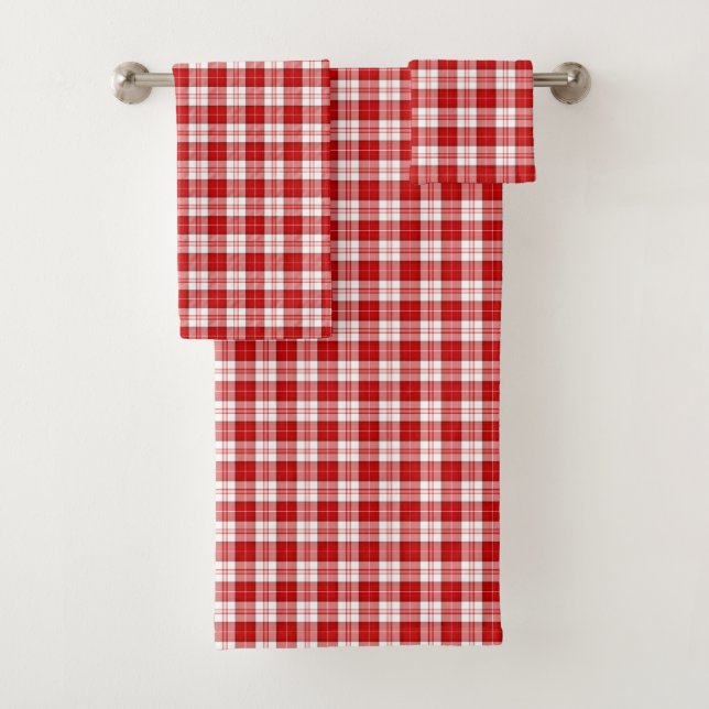 Menzies tartan red white plaid bath towel set (Insitu)