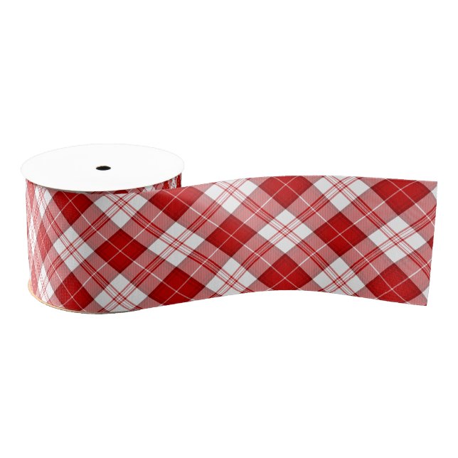 Menzies tartan red white plaid grosgrain ribbon (Spool)