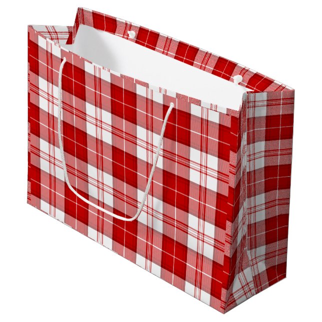 Menzies tartan red white plaid large gift bag (Front Angled)
