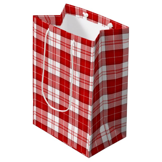 Menzies tartan red white plaid medium gift bag (Front Angled)