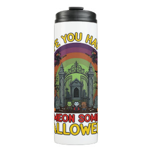 Meon Some Halloween Cemetery Gate Monsters Pumpkin Thermal Tumbler