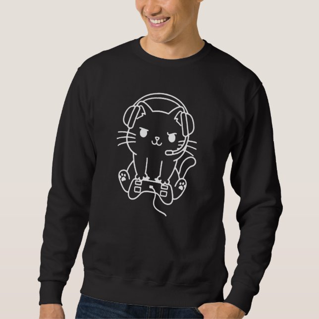 Meow and Game On with the Hilarious Gamer Cat Cute Sweatshirt (Front)