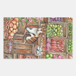 Meow at the Market Rectangular Sticker