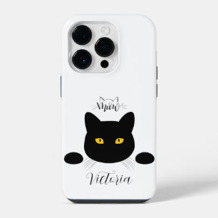 Meow Black Cat Golden Eyes Customisable iPhone 14 Pro Case