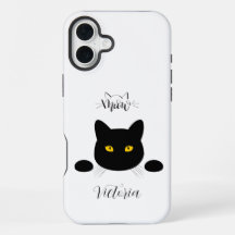 Meow Black Cat Golden Eyes Customisable