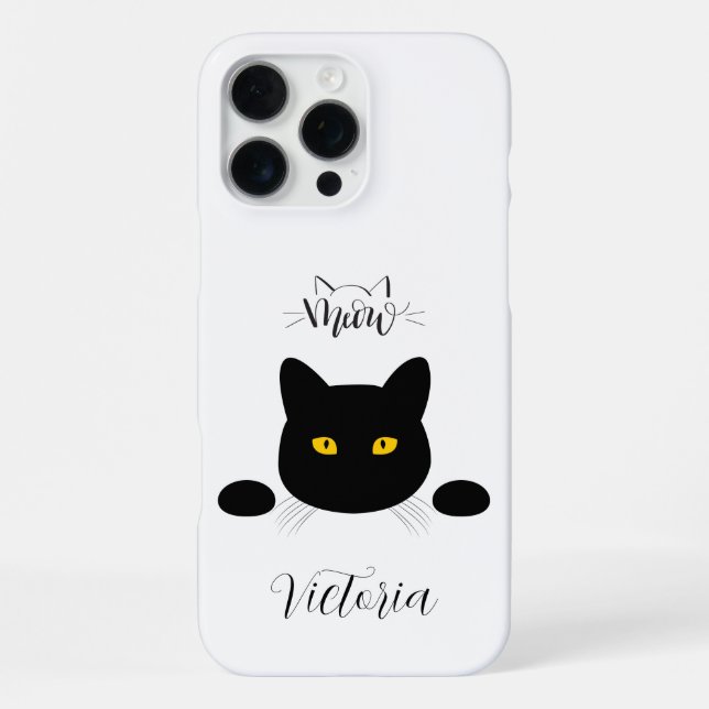 Meow Black Cat Golden Eyes Customisable iPhone Case (Back)