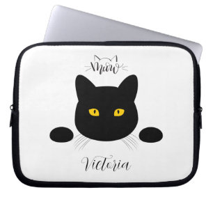 Meow Black Cat Golden Eyes Customisable Laptop Sleeve