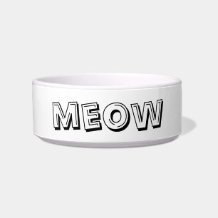 Meow black white custom modern typography text cat bowl