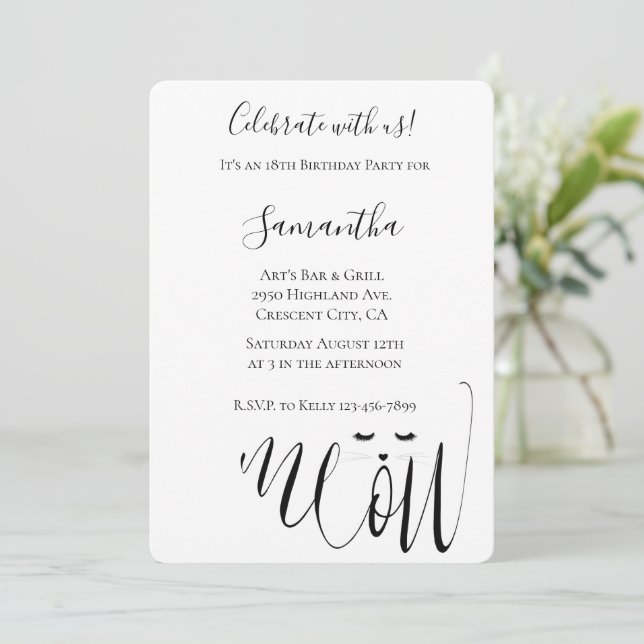 Meow Cat Birthday Invitation (Standing Front)