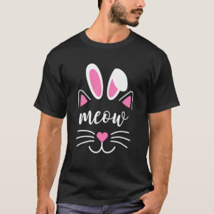 Meow Cat Face Easter Day Bunny Ears  Funny Cat T-Shirt