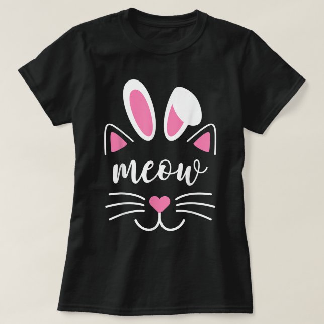 Meow Cat Face Easter Day Bunny Ears Shirt Funny Ca (Design Front)