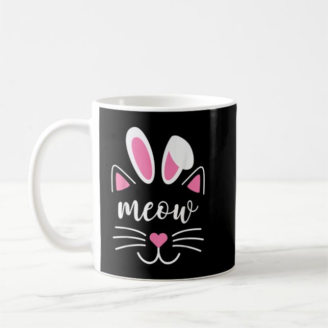 Meow Cat Face Easter Day Bunny Ears Shirt Funny Ca Coffee Mug (Left)