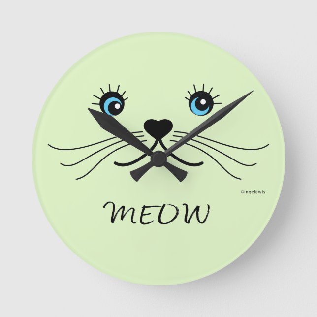 MEOW-Cat Face Graphic Cool Round Clock (Front)