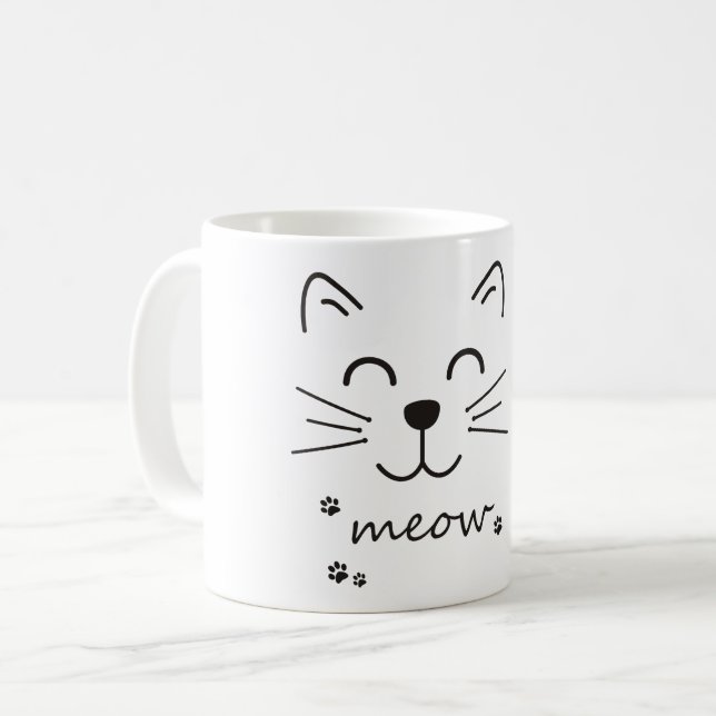Meow Cat Face happy feline Mug (Front Left)