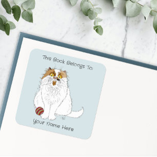 Meow Cat Funny Bookplate Square Sticker