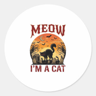 Meow Cat Halloween Black Cemetery_1 Classic Round Sticker