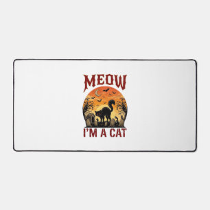 Meow Cat Halloween Black Cemetery_1 Desk Mat