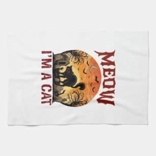 Meow Cat Halloween Black Cemetery_1 Tea Towel