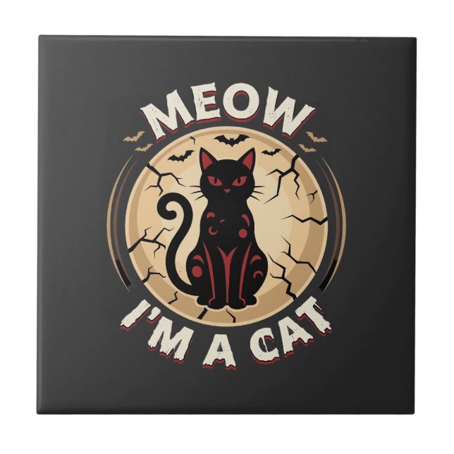 Meow Cat Halloween Graphic Design_1 Ceramic Tile (Front)