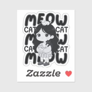 Meow Cat Lover Aesthetic Chibi Girl Illustration