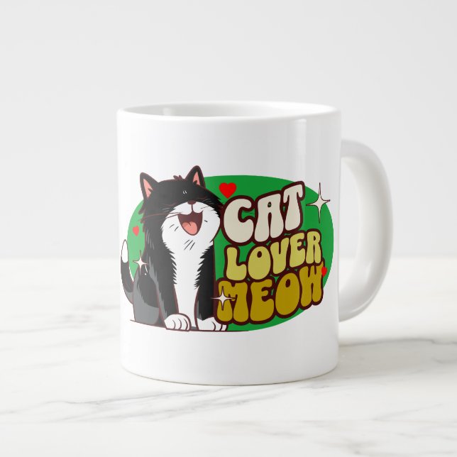 Meow Cat Lover - black cat Large Coffee Mug (Front Right)