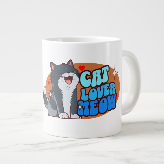 Meow Cat Lover - blue cat Large Coffee Mug (Front Right)