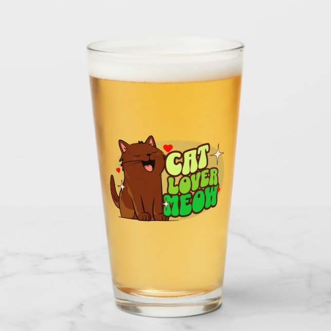 Meow Cat Lover - brown cat Glass (Front Filled)