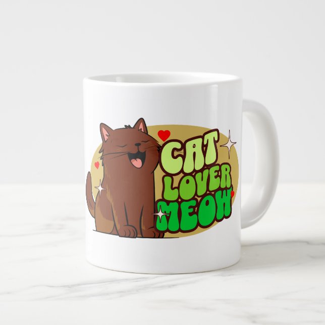 Meow Cat Lover - brown cat Large Coffee Mug (Front Right)
