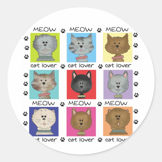 Meow Cat Lover Tshirts and Gifts Classic Round Sticker (Front)