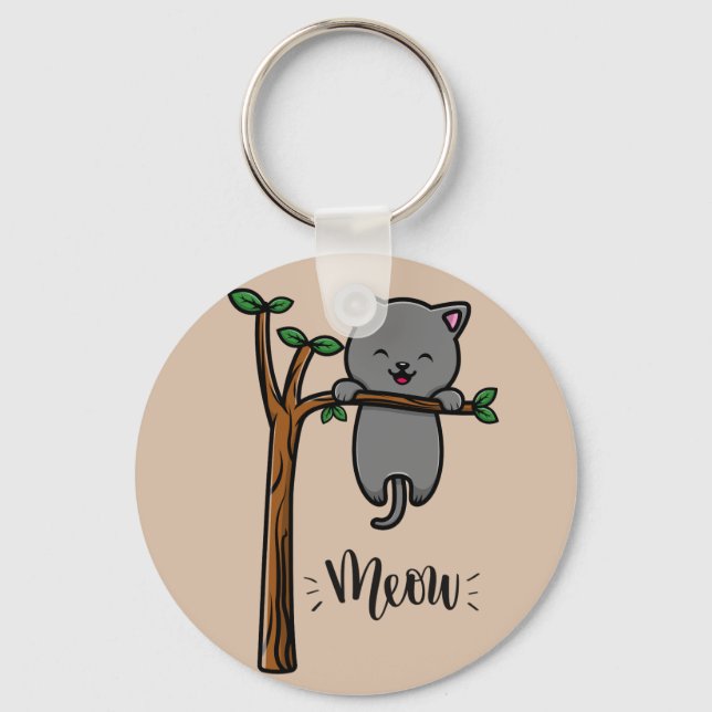MEOW CAT ON TREE  KEY RING (Front)