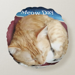 Meow Cat Photo Round Pillow
