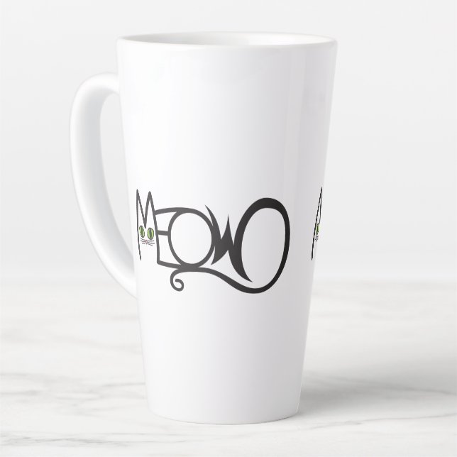 Meow Cat Typography Latte Mug (Left Angle)