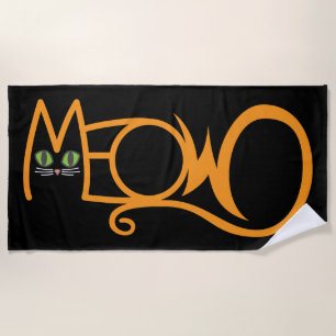 Meow Cat Typography ORANGE Beach Towel