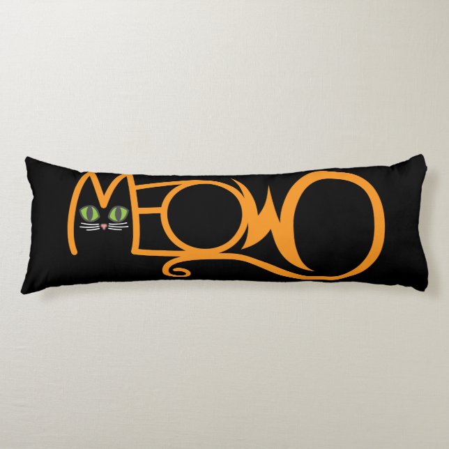 Meow Cat Typography ORANGE Body Cushion (Front)