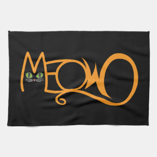 Meow Cat Typography ORANGE Tea Towel