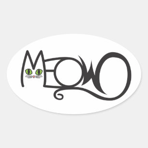 Meow Cat Typography Oval Sticker