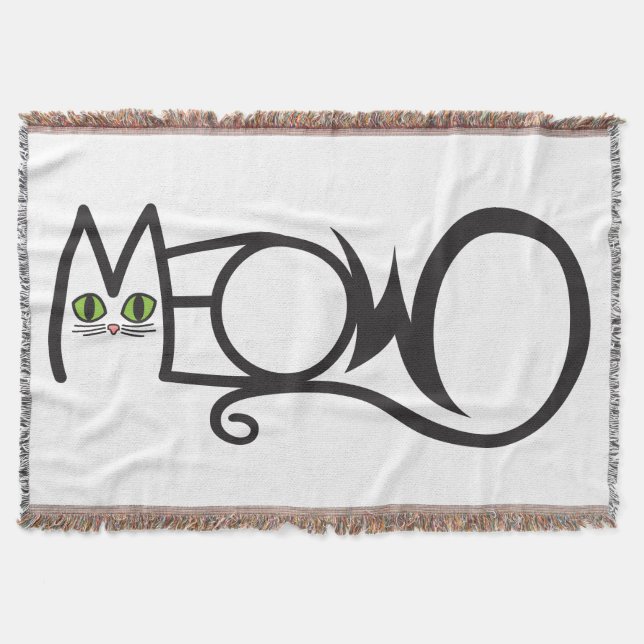 Meow Cat Typography Throw Blanket (Front)