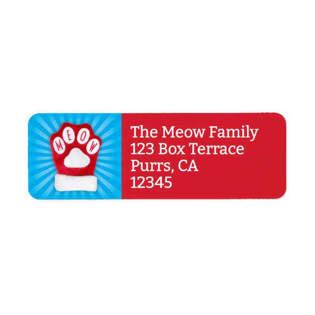 MEOW Christmas Cat Red Paw Mitten Return Address Label (Front)