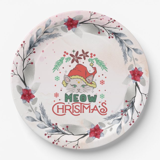 Meow Christmas, Merry Christmas Paper Plate (Front)