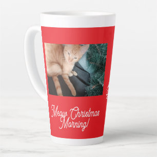 Meow Christmas Morning , photo,text, replaceable  Latte Mug