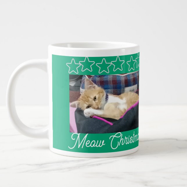 Meow Christmas , photo,text, back text, replaceabl Large Coffee Mug (Left)