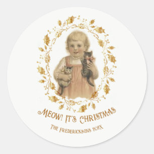 Meow Christmas Vintage Classic Round Sticker