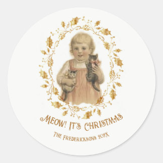 Meow Christmas Vintage Classic Round Sticker