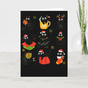 Meow Christmas Xmas Lights Black Cat Pajamas Famil Card