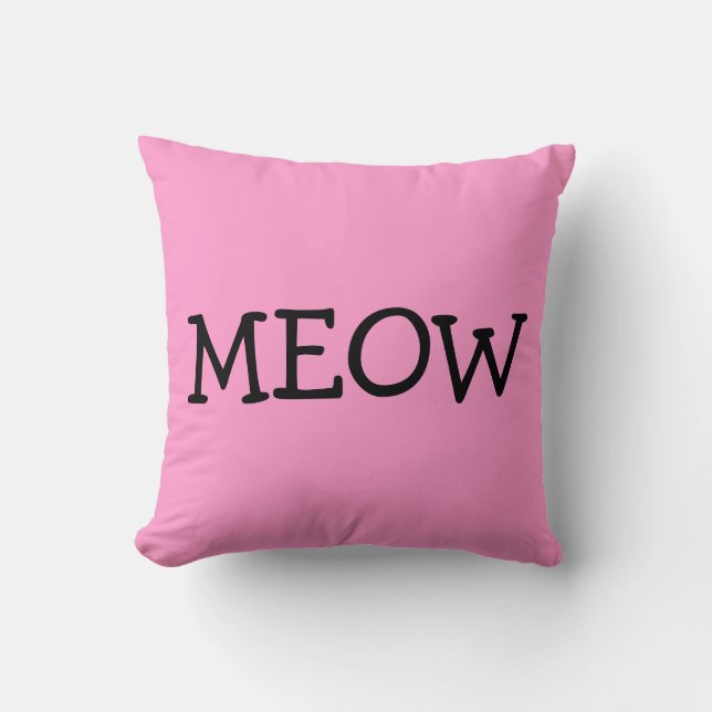 MEOW, Cotton Throw Pillow, Pink Cushion (Front)
