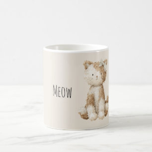 Meow Cream Tan Cat Bow Coffee Mug