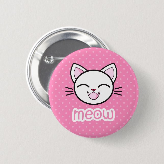 Meow Cute Cat Pinback Button (Front & Back)