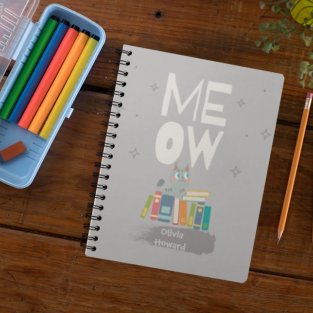 Meow Cute Cat Reading Books Personalised Name (Creator Uploaded)
