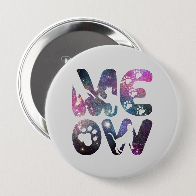 Meow – Cute Cat Silhouettes and Paw Prints Design 10 Cm Round Badge (Front & Back)