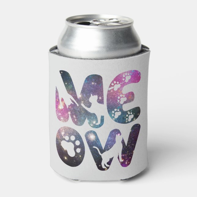 Meow – Cute Cat Silhouettes and Paw Prints Design Can Cooler (Can Front)